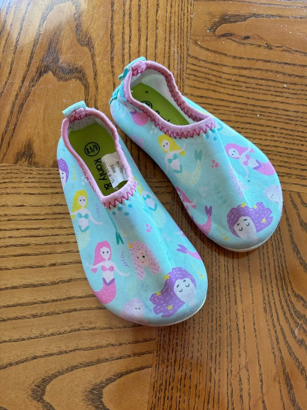 Kids' Aqua Slip-On Water Shoes with Mermaid Print - Light Aqua/Pink Trim